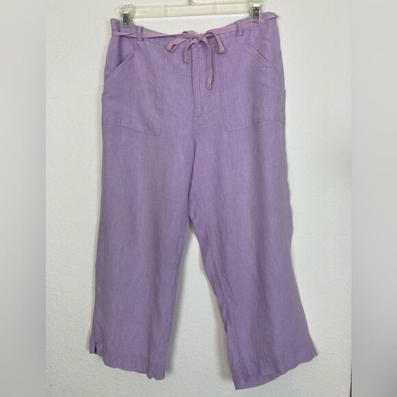 Linden Hill High Waist Cropped Linen Trousers w/ matching tie belt - Picture 1 of 9